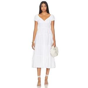 ASTR the Label Women's Cinched Bust Dress Blouson Sleeve White Size S